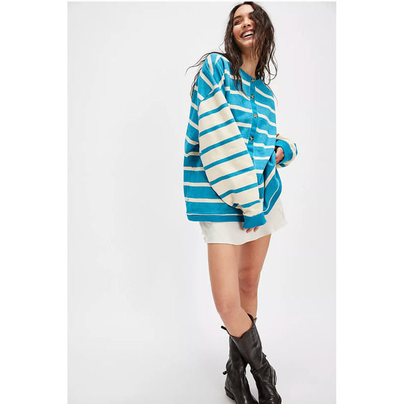 Free People Classic Striped Cardigan Medium - Picture 2 of 5